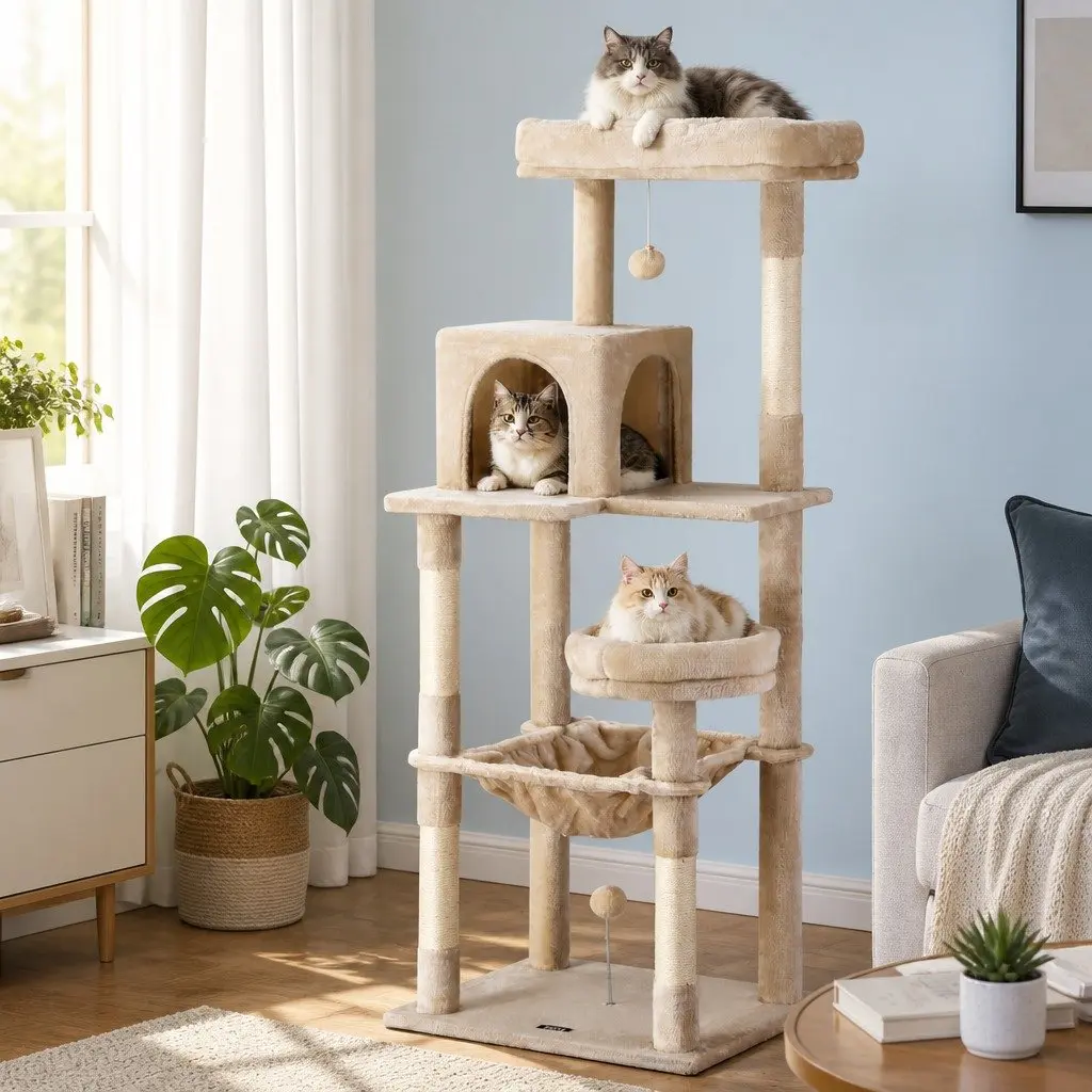 Cat Tree Multi-Level Particleboard 143cm Beige
