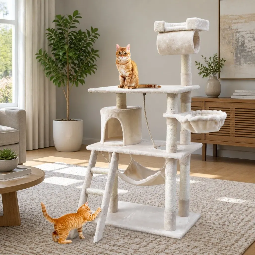 Cat Tree 141cm Medium Scratching Post Tower Condo with Sisal Poles Plush Bed