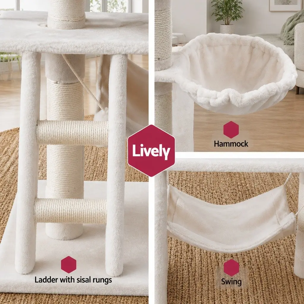 Cat Tree Natural Sisal Plush 141cm Beige Scratching Post Tower Condo