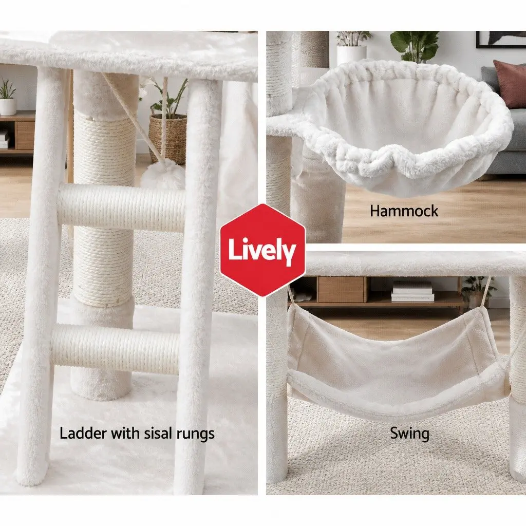Cat Tree Natural Sisal Plush 141cm Beige Scratching Post Tower Condo