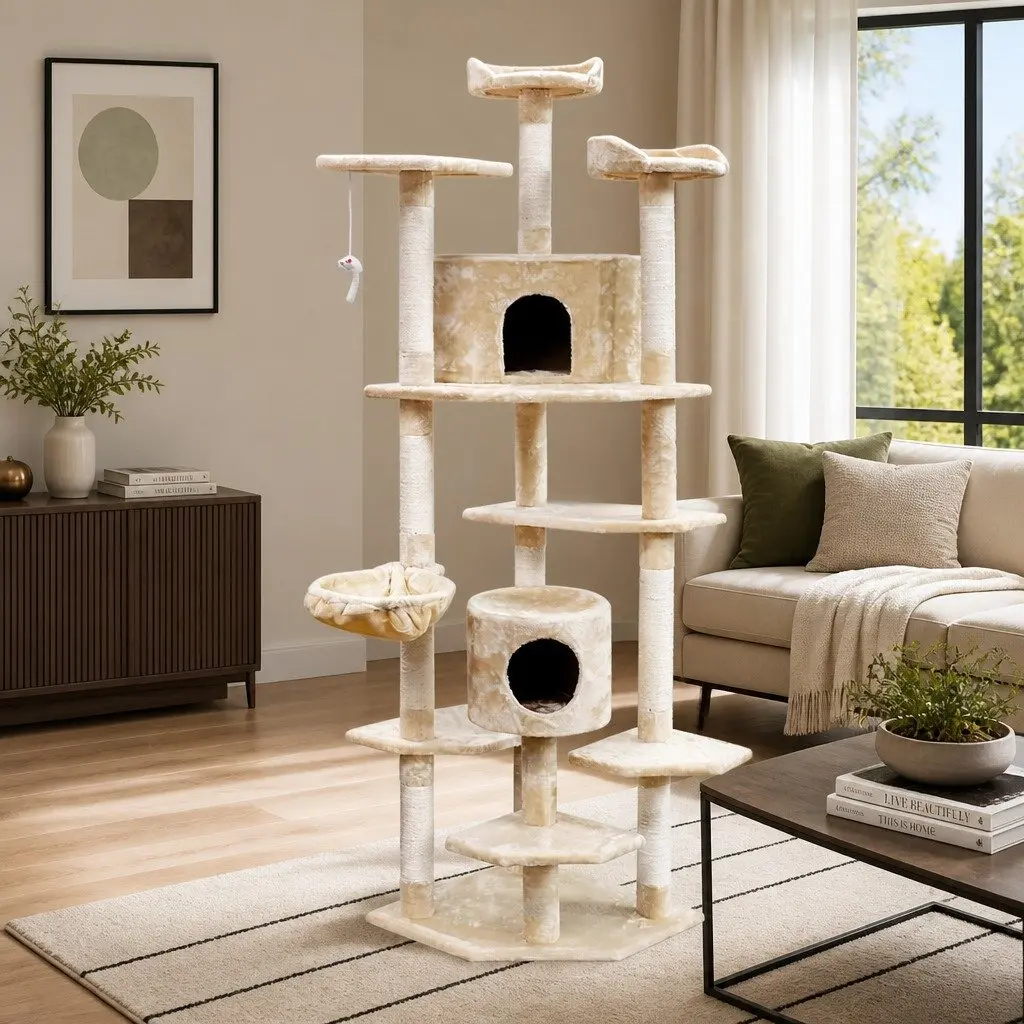 Cat Tree Multi-Level Particleboard 203cm Beige