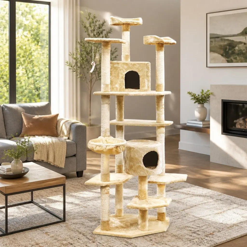 Cat Tree Multi-Level Particleboard 203cm Beige