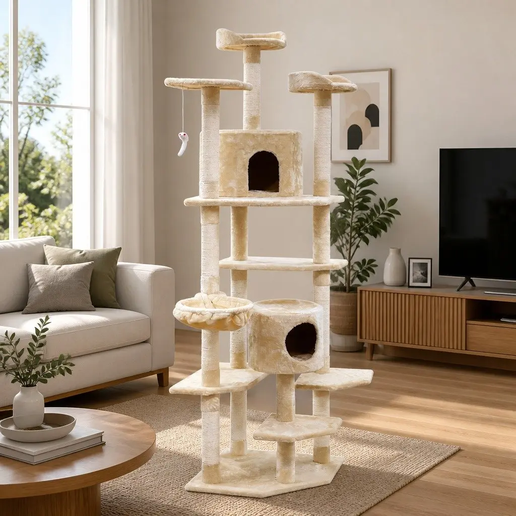 Cat Tree Multi-Level Particleboard 203cm Beige