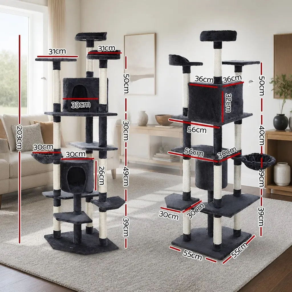 Cat Tree Multi-Level Scratching Post Condo House 203cm Grey