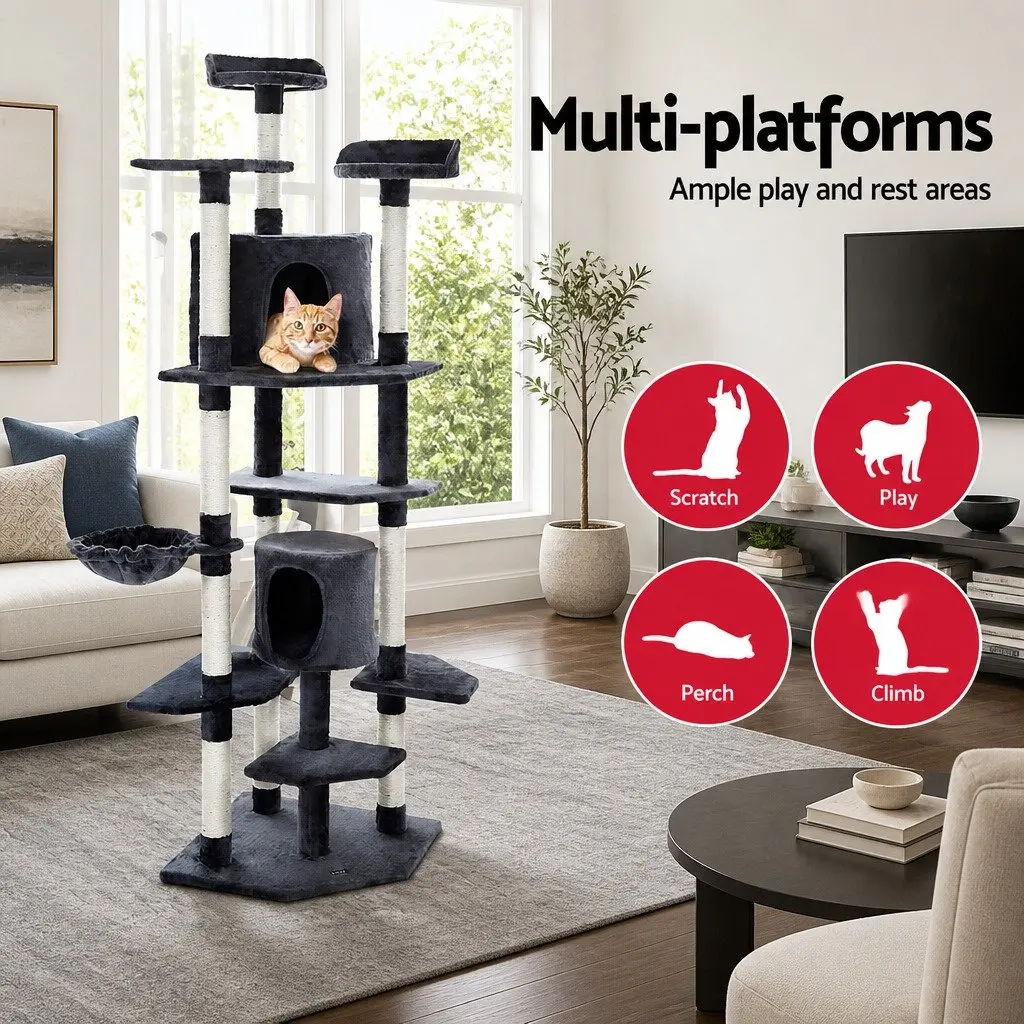 Cat Tree Multi-Level Scratching Post Condo House 203cm Grey