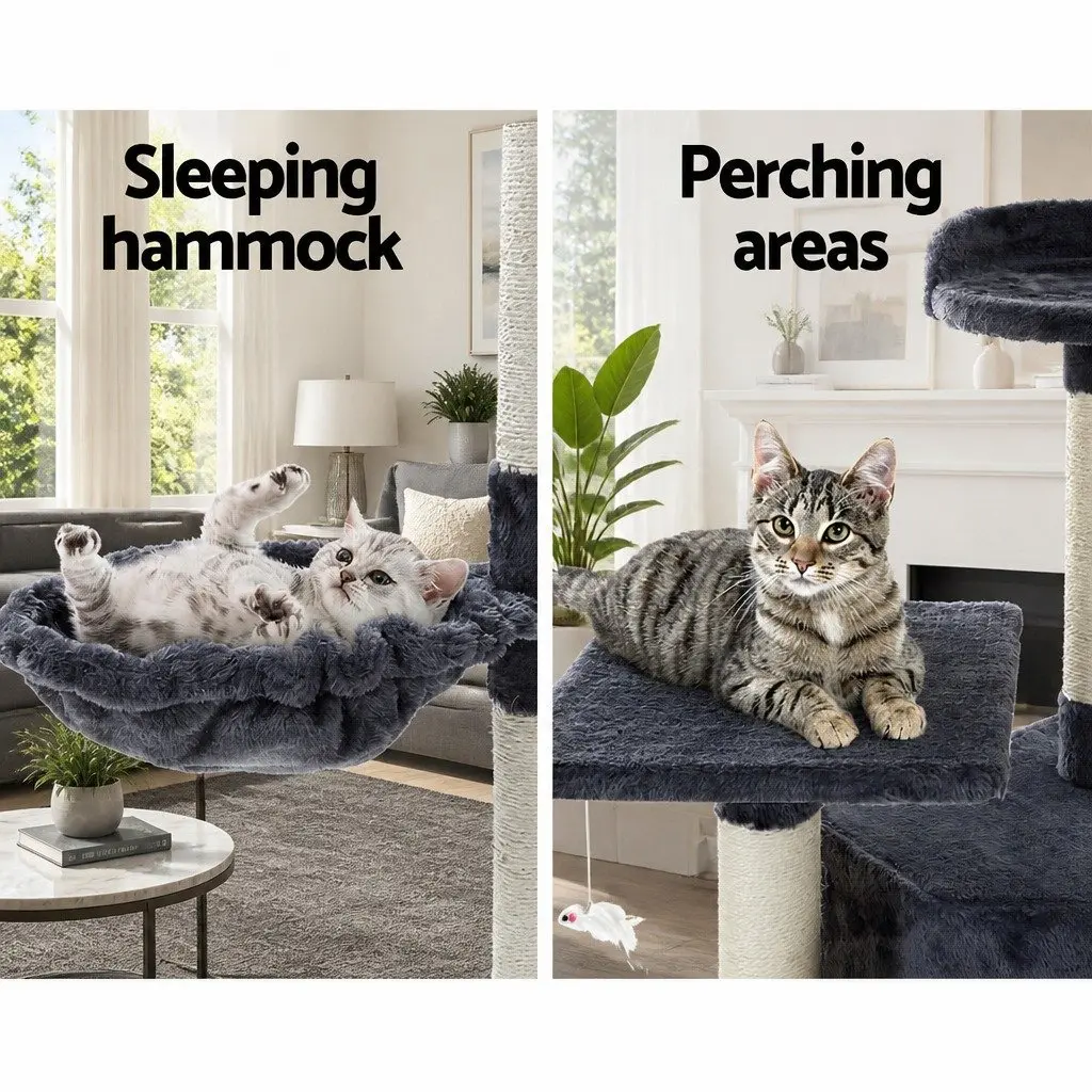 Cat Tree Multi-Level Scratching Post Condo House 203cm Grey