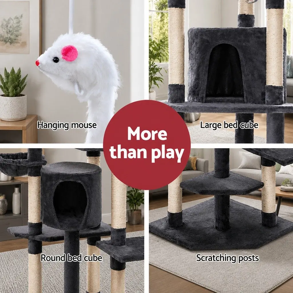 Cat Tree Multi-Level Scratching Post Condo House 203cm Grey