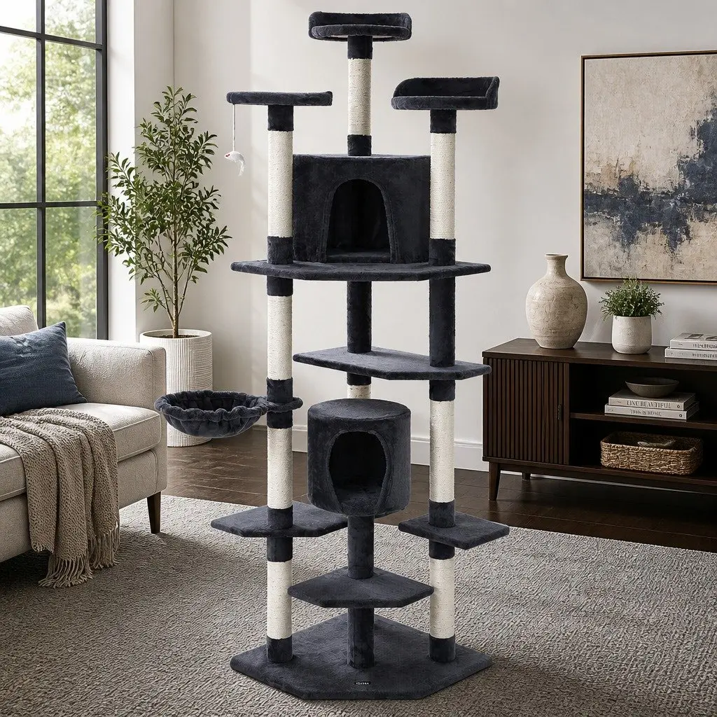 Cat Tree Multi-Level Scratching Post Condo House 203cm Grey