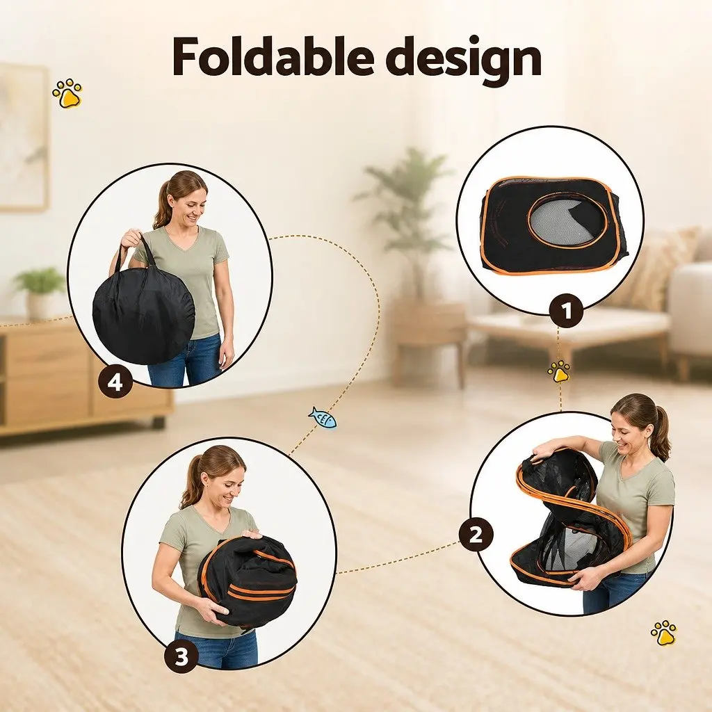 Pet Playpen Nylon Mesh 76cm x 76cm x 122cm Black 6-in-1 Portable Foldable Dog Cat Rabbit Tent Tunnel