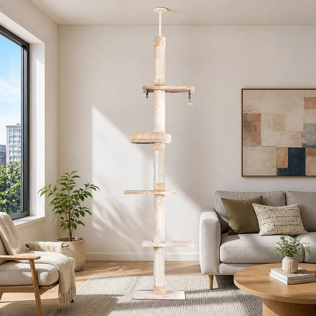 Cat Tree 290cm Floor to Ceiling Tower Scratching Post Bed 5 Platform Levels