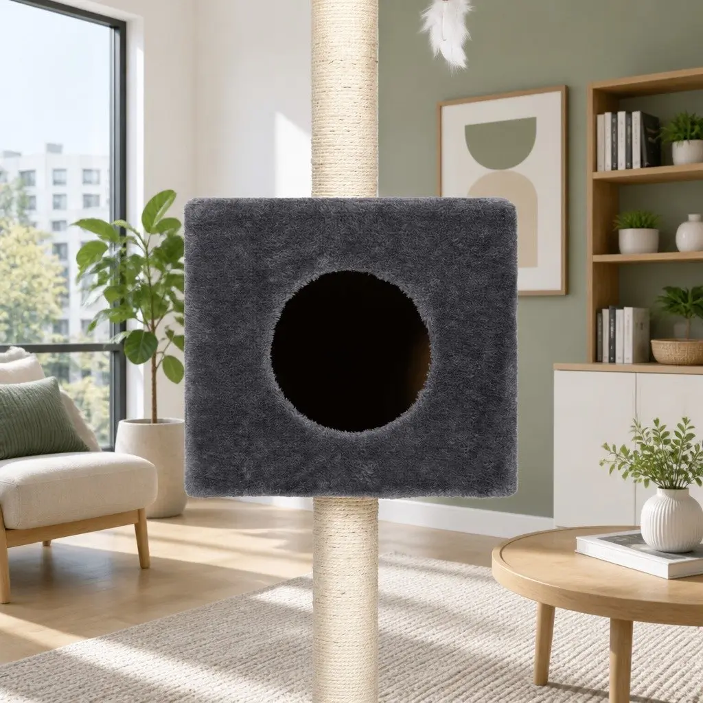 Cat Tree Tower Wooden Floor to Ceiling 260cm Dark Grey 4 Platform Levels