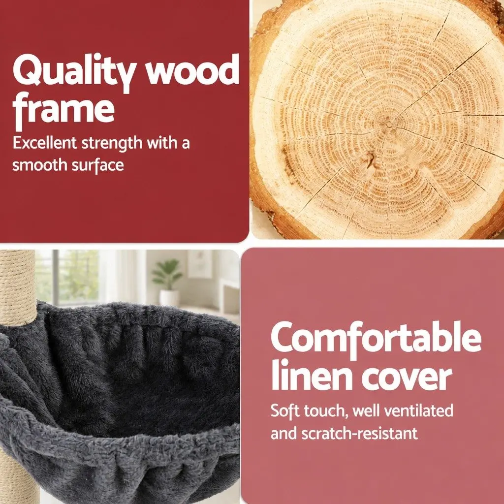 Cat Tree Tower Wooden Floor to Ceiling 260cm Dark Grey 4 Platform Levels
