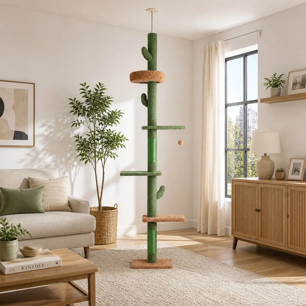 Cat Tree Tower Floor to Ceiling Scratching Post Bed 290cm Adjustable Multi Level