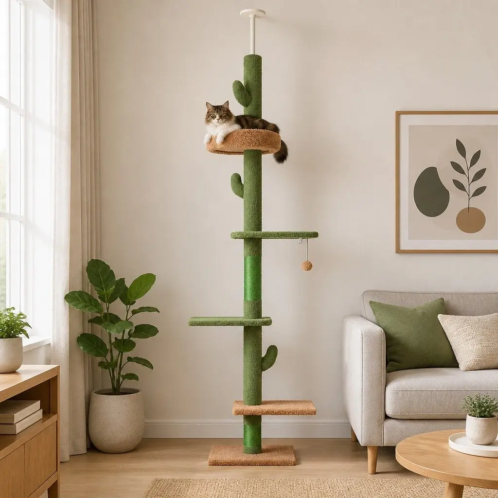 Cat Tree Tower Floor to Ceiling Scratching Post Bed 290cm Adjustable Multi Level