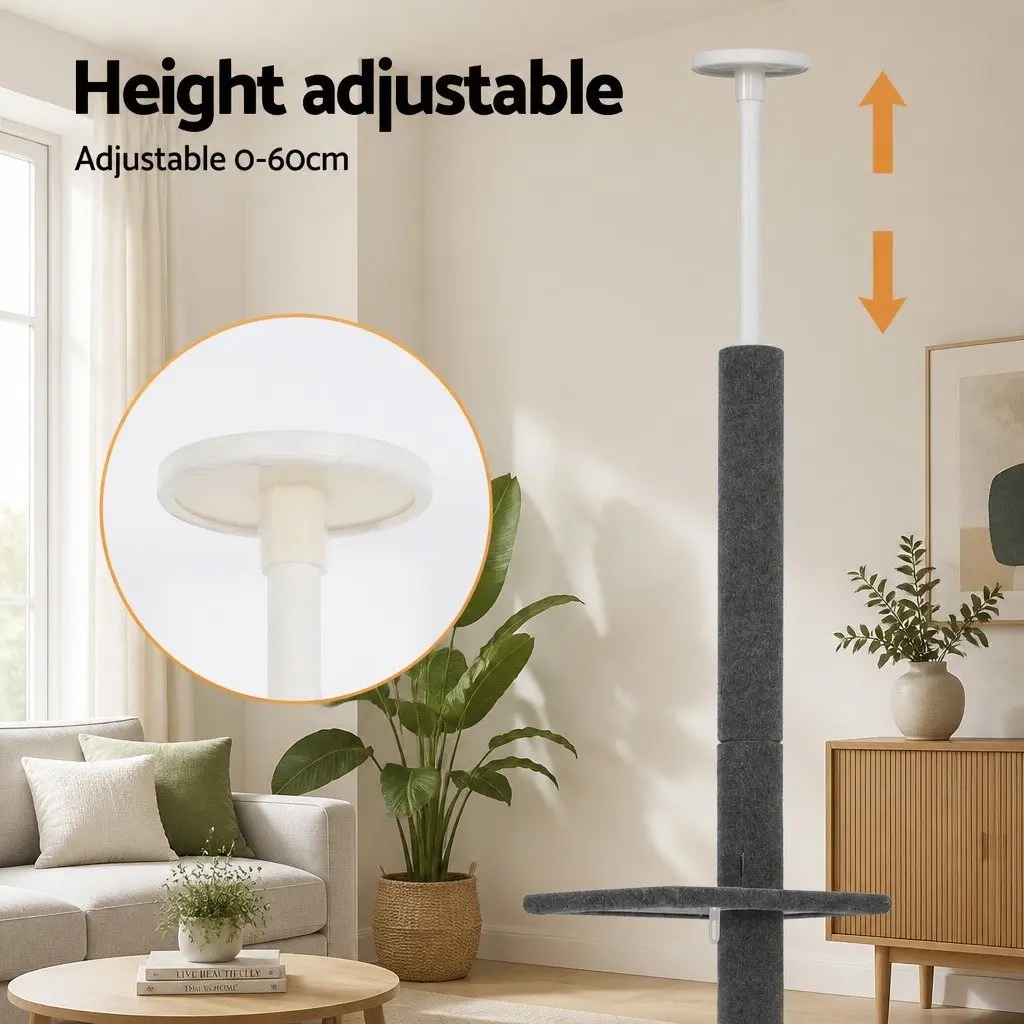 Cat Tree Floor to Ceiling Adjustable Height 290cm Grey