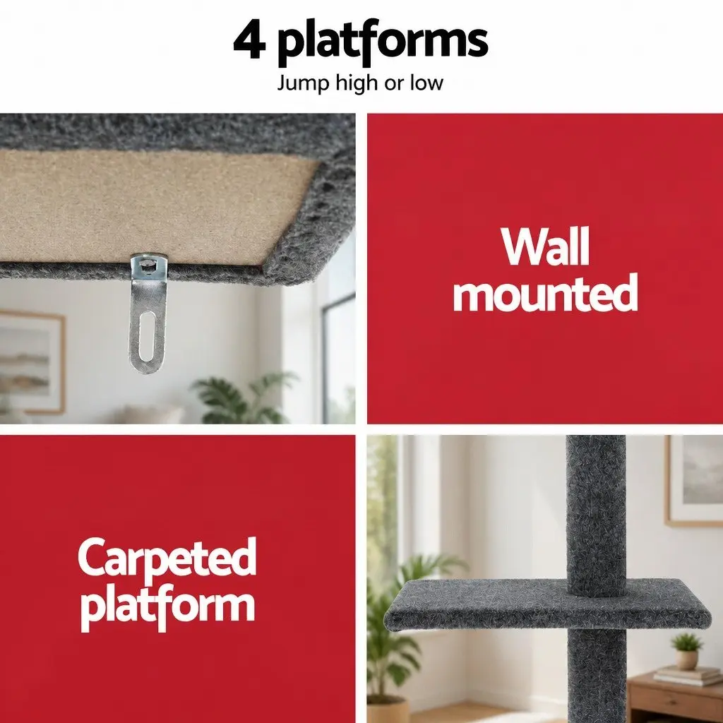 Cat Tree Floor to Ceiling Adjustable Height 290cm Grey