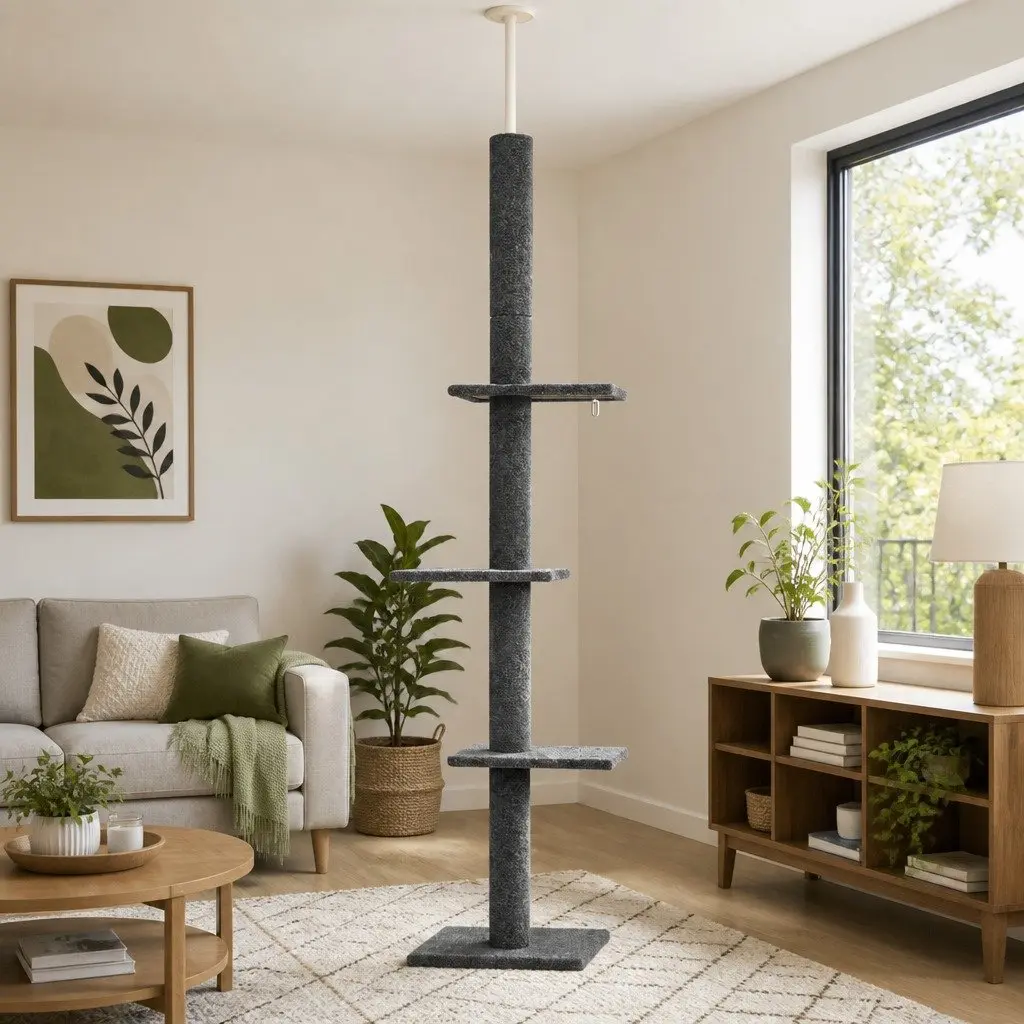 Cat Tree Floor to Ceiling Adjustable Height 290cm Grey