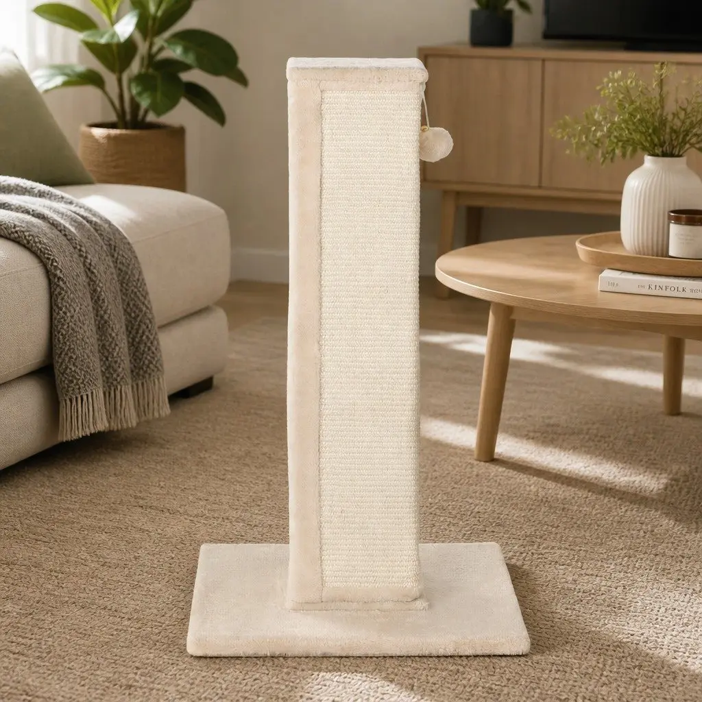 Cat Scratching Post Wooden 89cm Beige Natural Sisal Plush Velvet