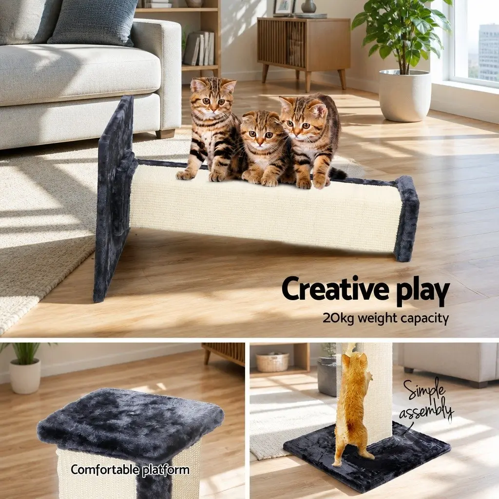 Cat Scratching Post Tower 89cm Tall Sisal Condo Perch Climbing Bed House Grey