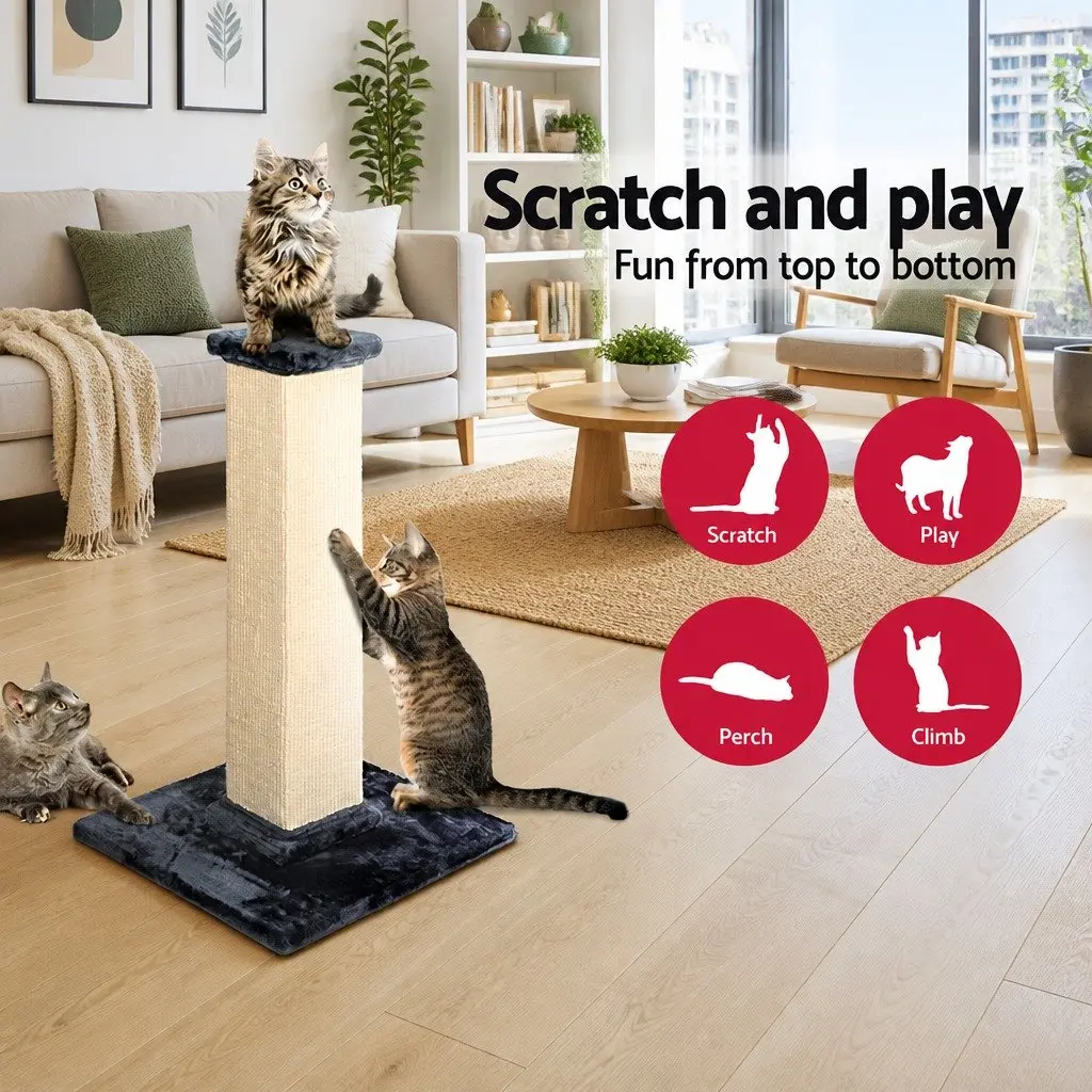 Cat Scratching Post Tower 89cm Tall Sisal Condo Perch Climbing Bed House Grey