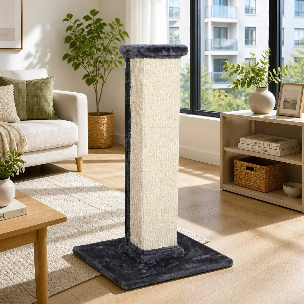 Cat Scratching Post Tower 89cm Tall Sisal Condo Perch Climbing Bed House Grey