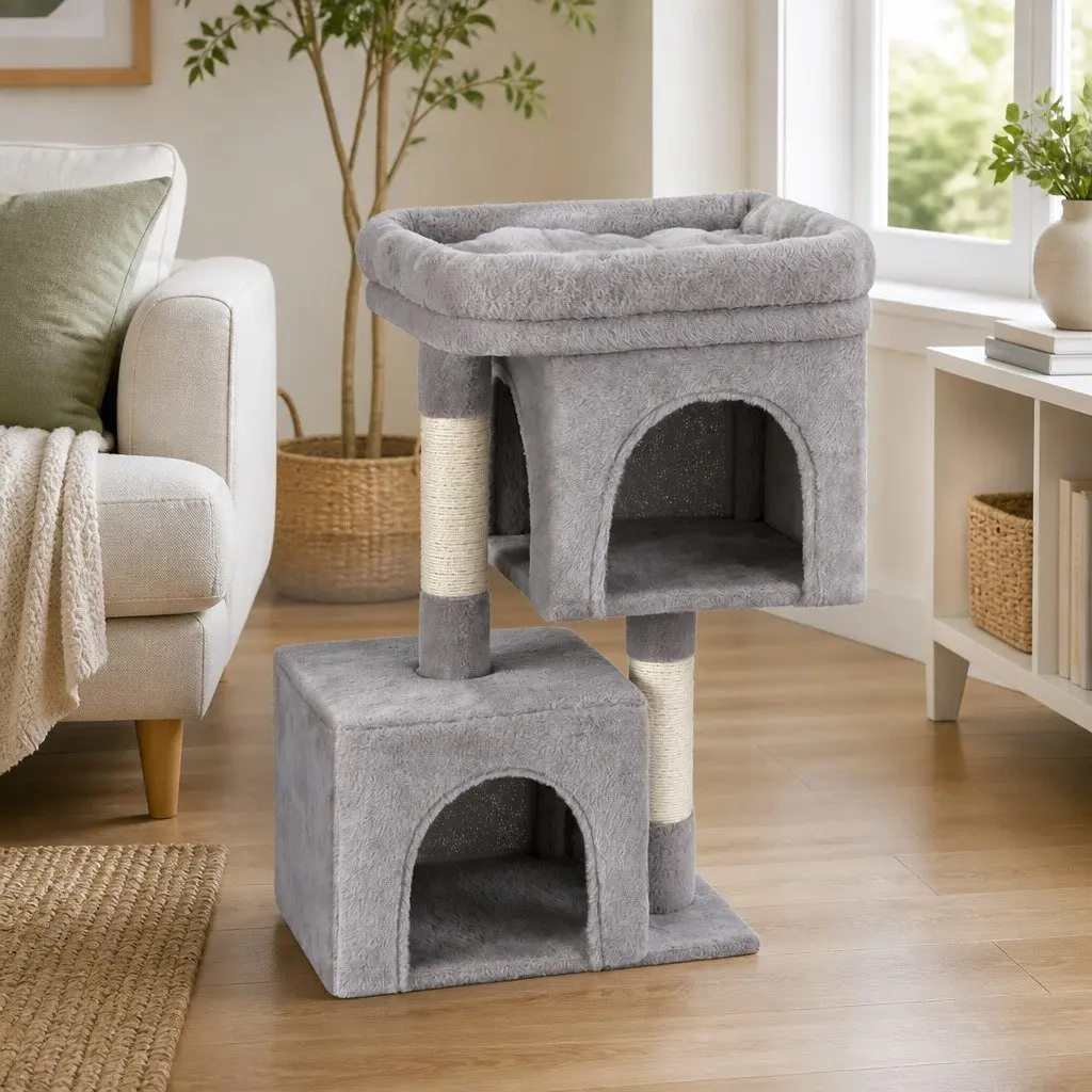 Cat Tree Wooden Multi-Level 67cm Light Grey Scratching Post Condo House