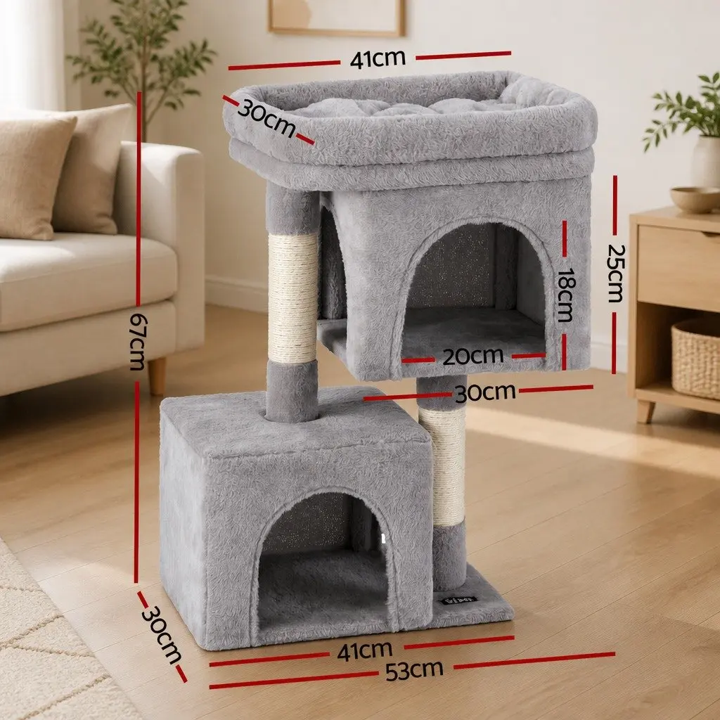 Cat Tree Wooden Multi-Level 67cm Light Grey Scratching Post Condo House