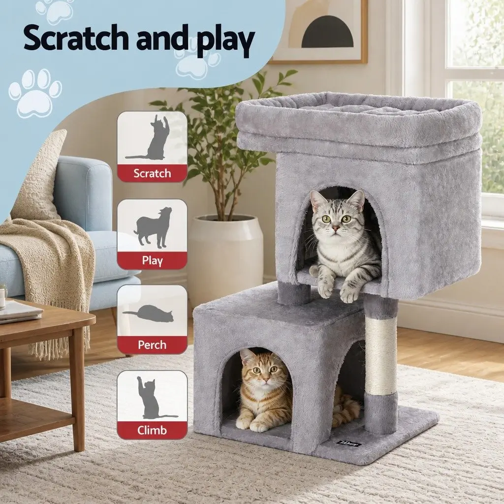 Cat Tree Wooden Multi-Level 67cm Light Grey Scratching Post Condo House