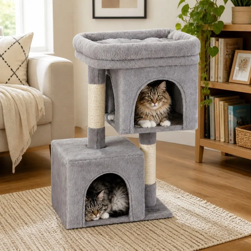 Cat Tree Wooden Multi-Level 67cm Light Grey Scratching Post Condo House