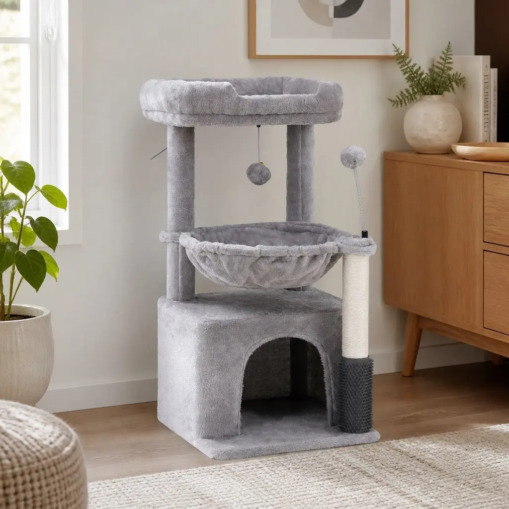 Cat Tree Tower Multi-Level Natural Sisal Scratching Post 82cm Light Grey