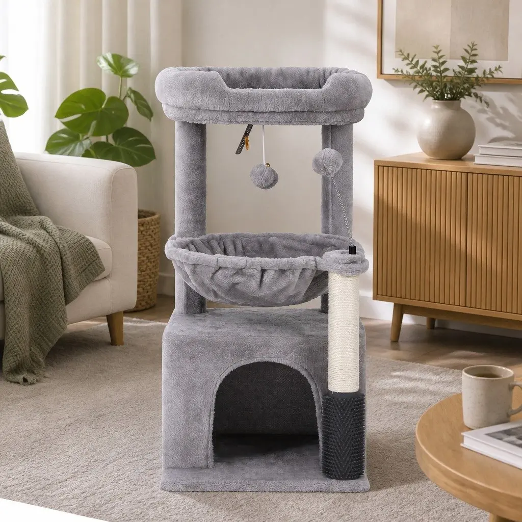Cat Tree Tower Multi-Level Natural Sisal Scratching Post 82cm Light Grey