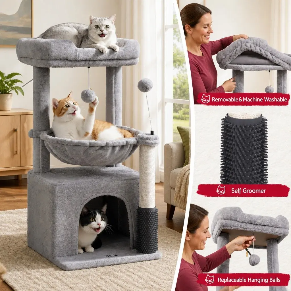 Cat Tree Tower Multi-Level Natural Sisal Scratching Post 82cm Light Grey