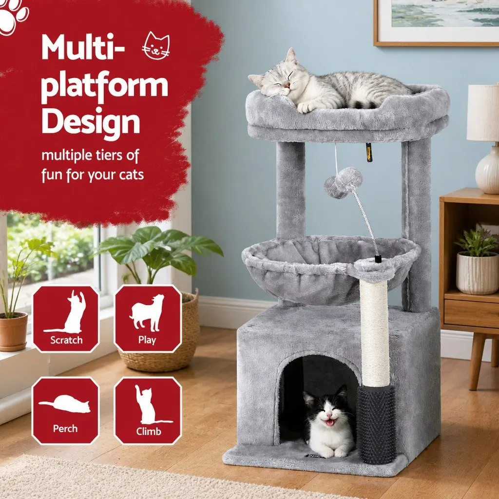 Cat Tree Tower Multi-Level Natural Sisal Scratching Post 82cm Light Grey