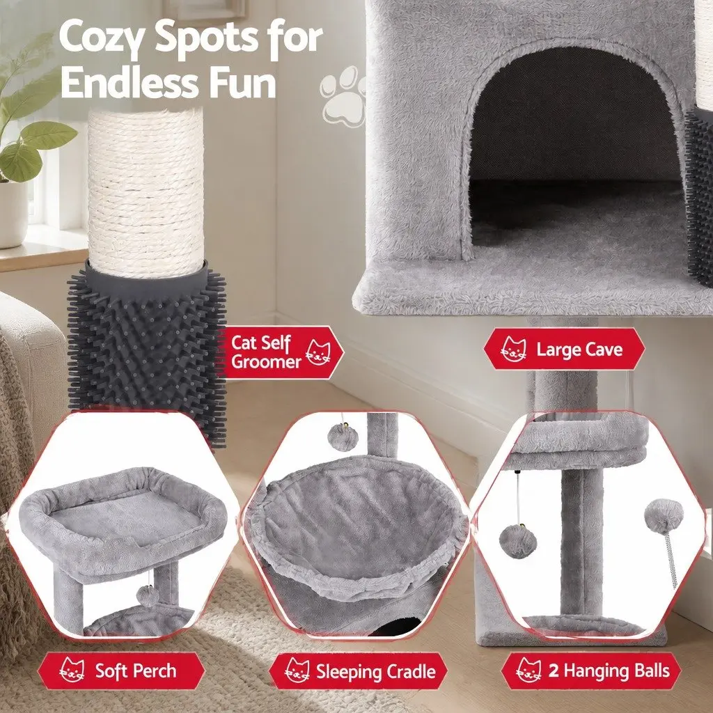 Cat Tree Tower Multi-Level Natural Sisal Scratching Post 82cm Light Grey