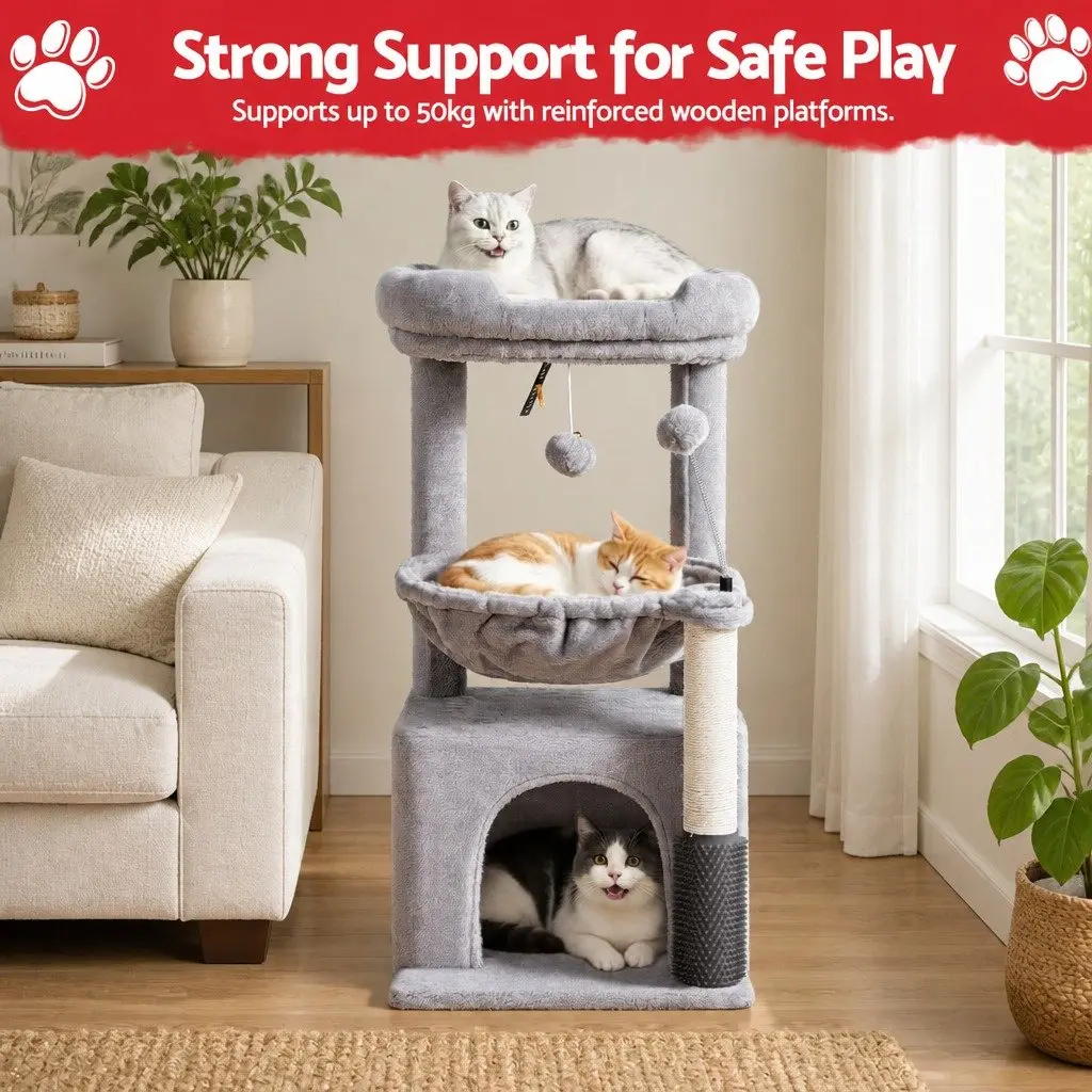 Cat Tree Tower Multi-Level Natural Sisal Scratching Post 82cm Light Grey