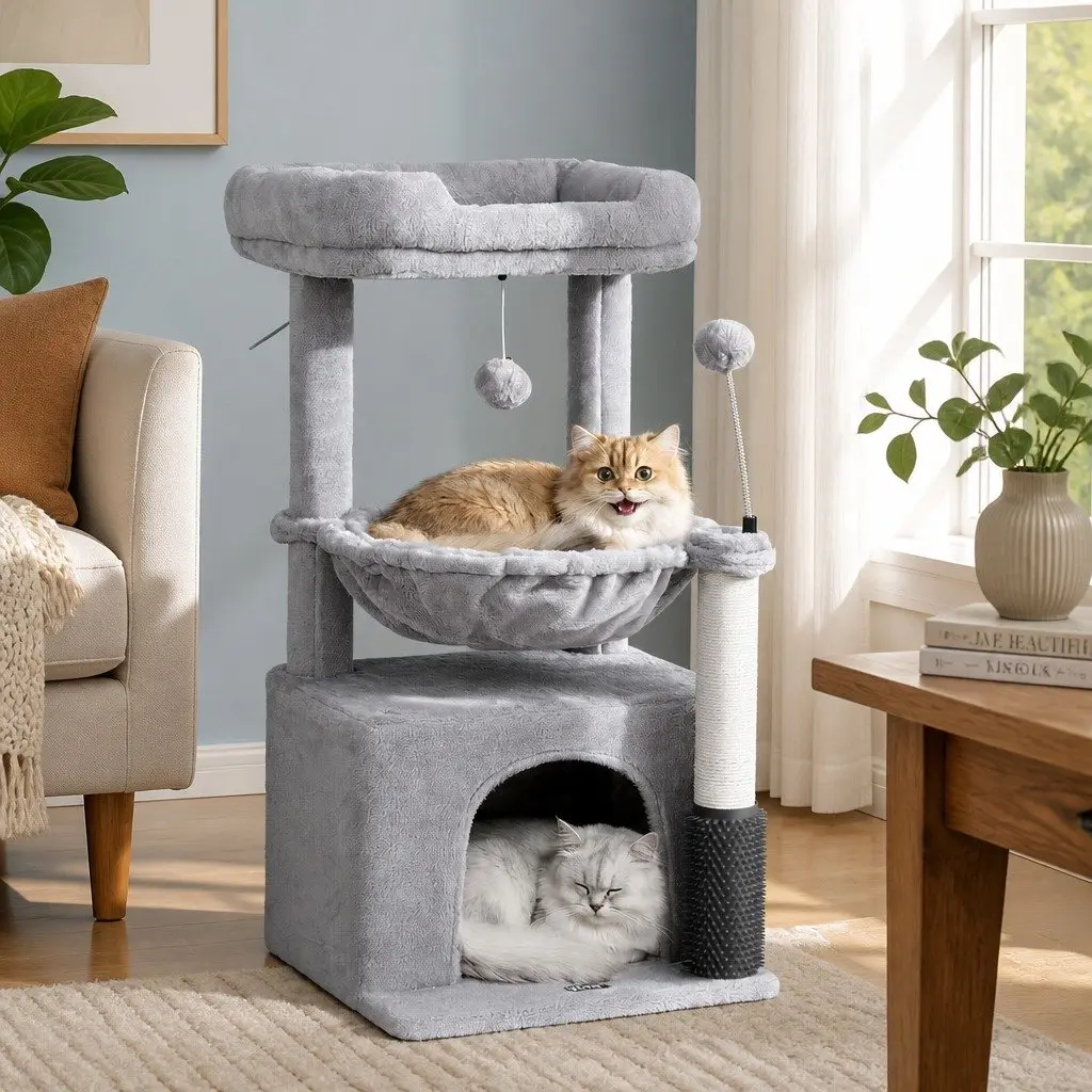 Cat Tree Tower Multi-Level Natural Sisal Scratching Post 82cm Light Grey