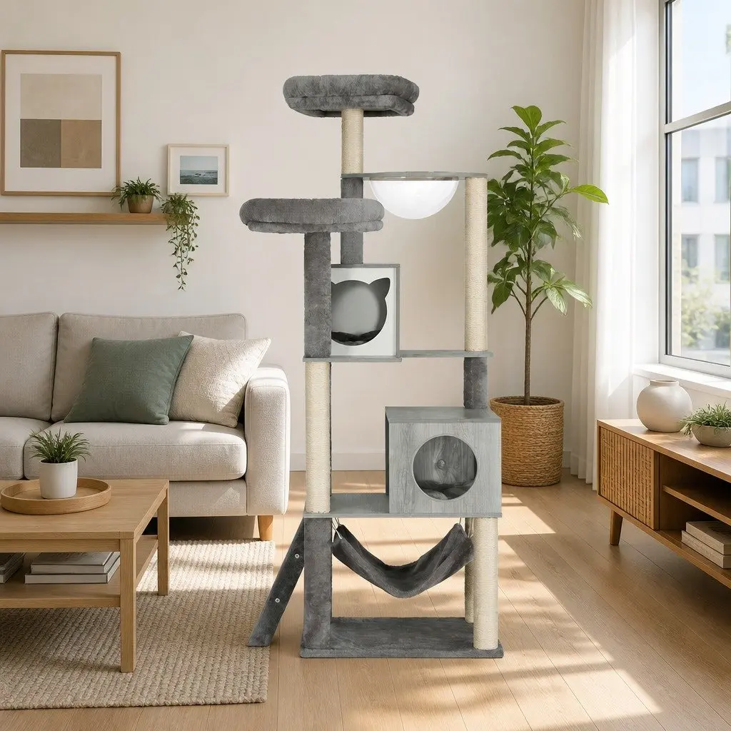 Cat Tree Wooden Multi-Level 178cm Grey