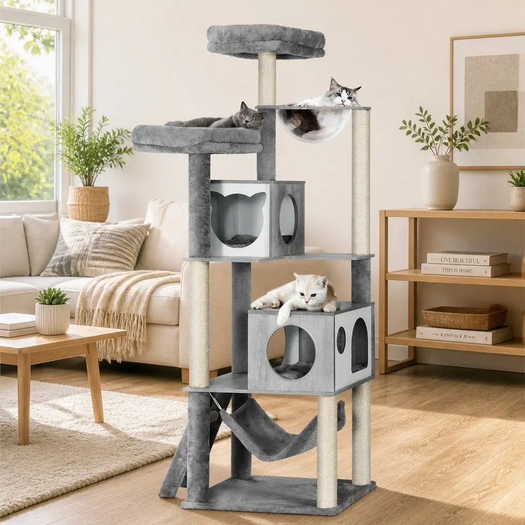 Cat Tree Wooden Multi-Level 178cm Grey