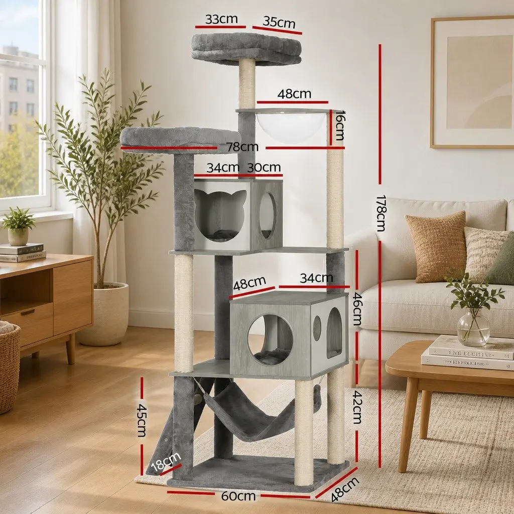 Cat Tree Wooden Multi-Level 178cm Grey