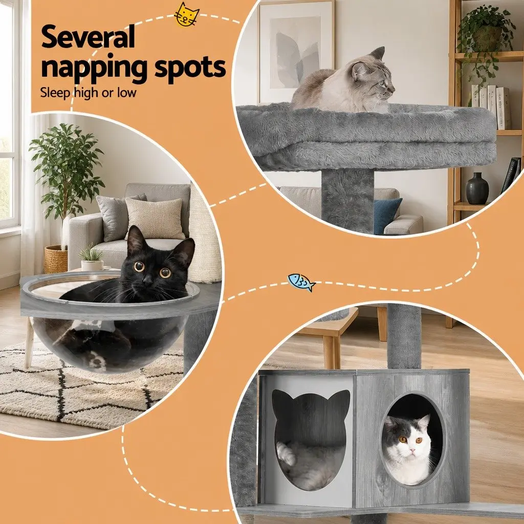 Cat Tree Wooden Multi-Level 178cm Grey