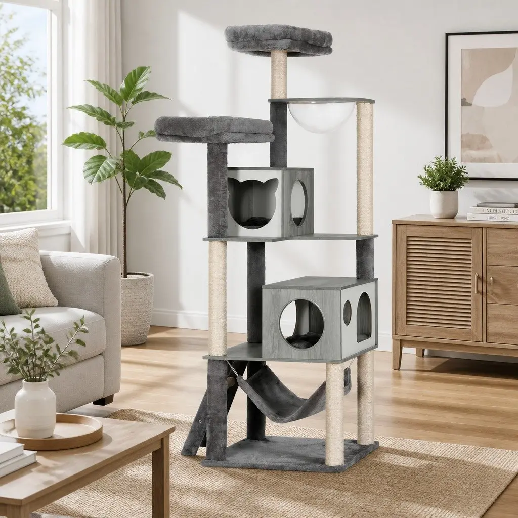 Cat Tree Wooden Multi-Level 178cm Grey