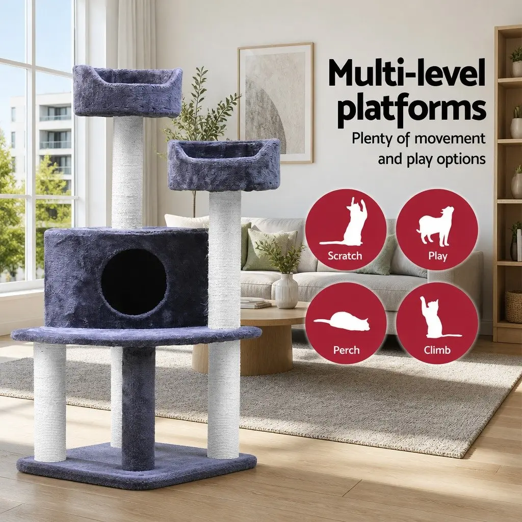 Cat Tree Multi-Level Tower Scratching Post Condo 126cm Grey
