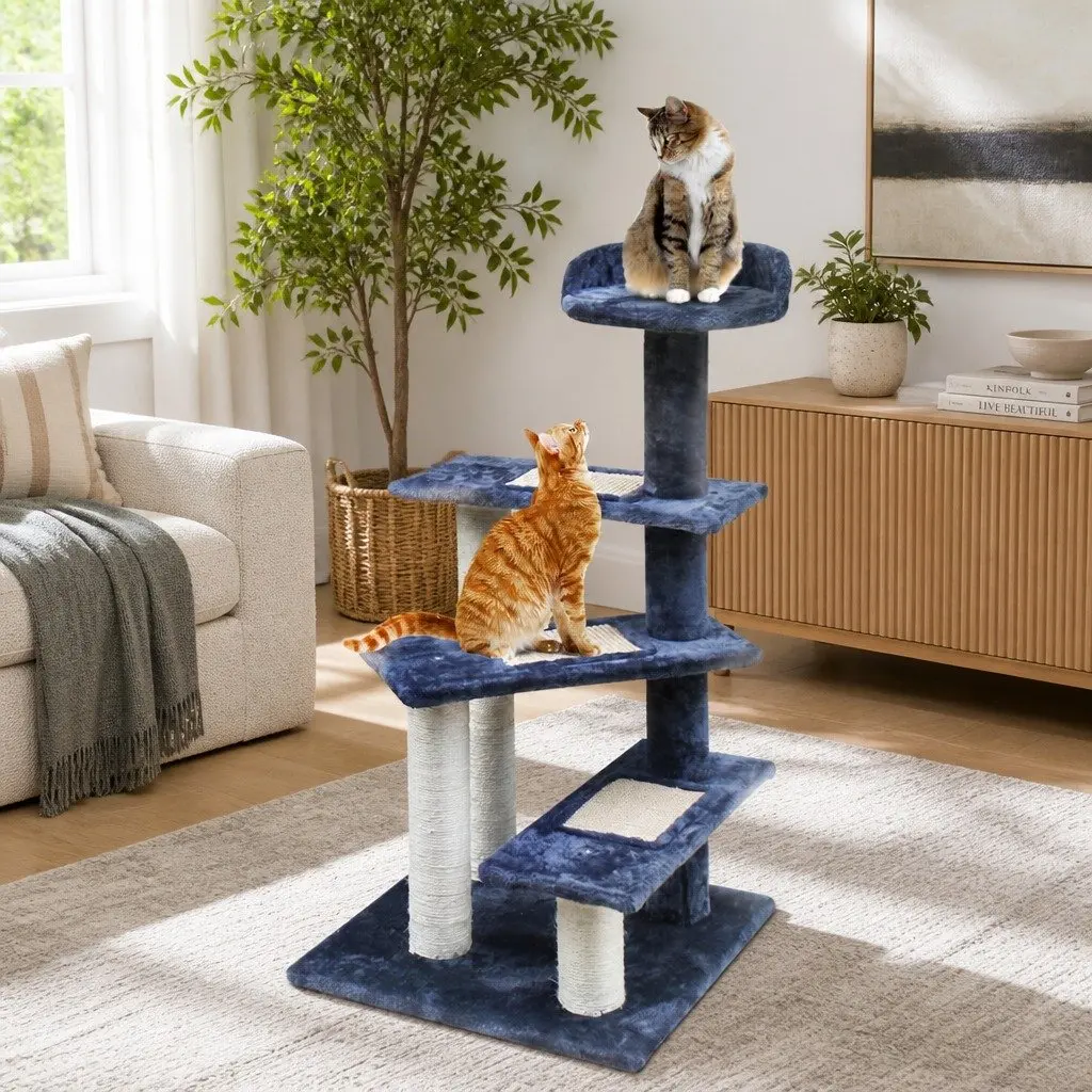 Cat Scratching Post Multi-Level Tower 100cm Dark Grey Plush Velvet Natural Sisal