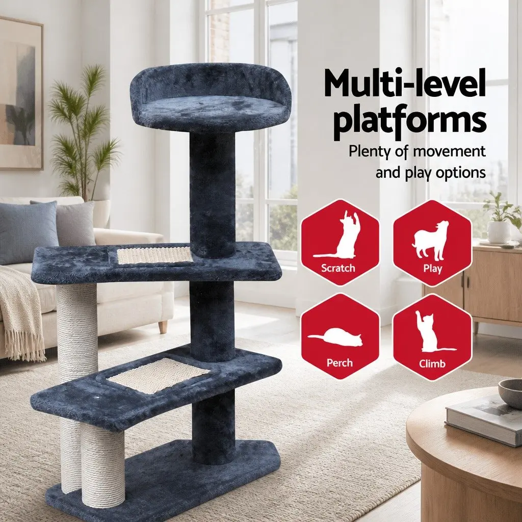 Cat Scratching Post Multi-Level Tower 100cm Dark Grey Plush Velvet Natural Sisal