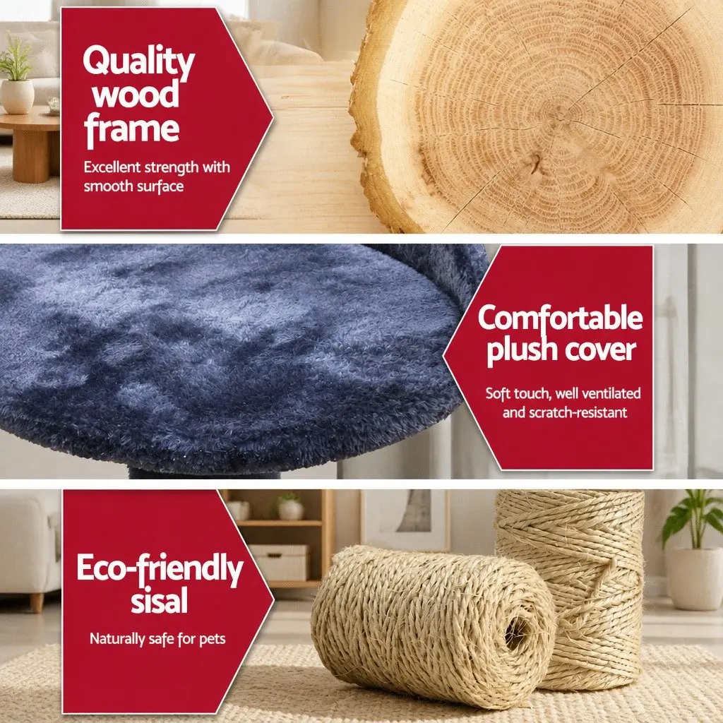 Cat Scratching Post Multi-Level Tower 100cm Dark Grey Plush Velvet Natural Sisal