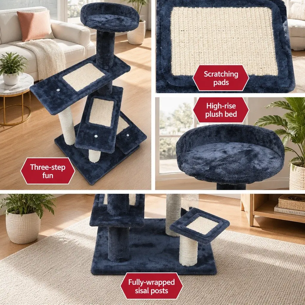 Cat Scratching Post Multi-Level Tower 100cm Dark Grey Plush Velvet Natural Sisal
