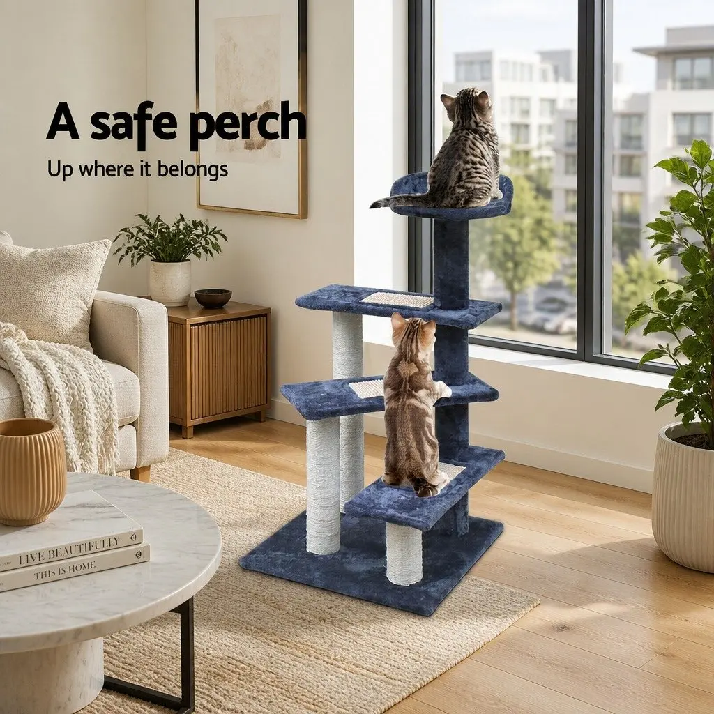 Cat Scratching Post Multi-Level Tower 100cm Dark Grey Plush Velvet Natural Sisal