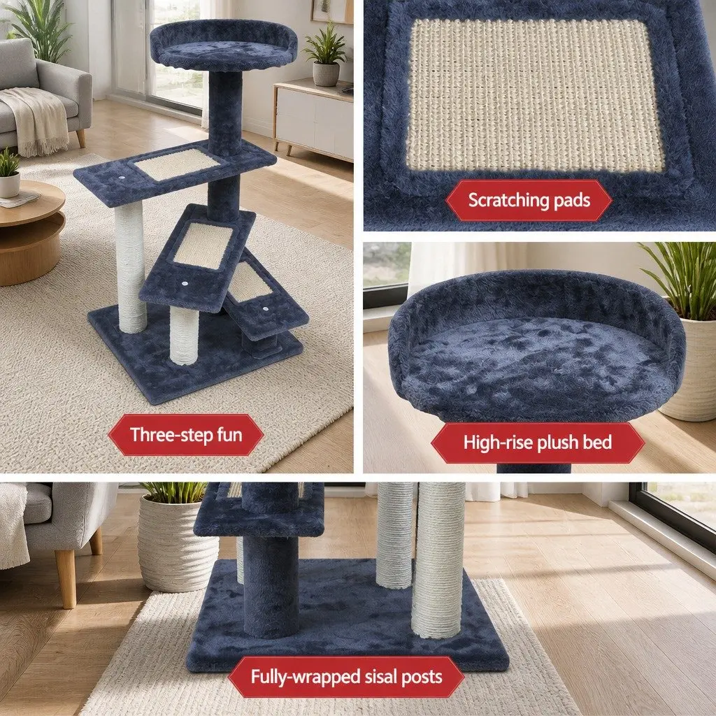 Cat Scratching Post Multi-Level Tower 100cm Dark Grey Plush Velvet Natural Sisal