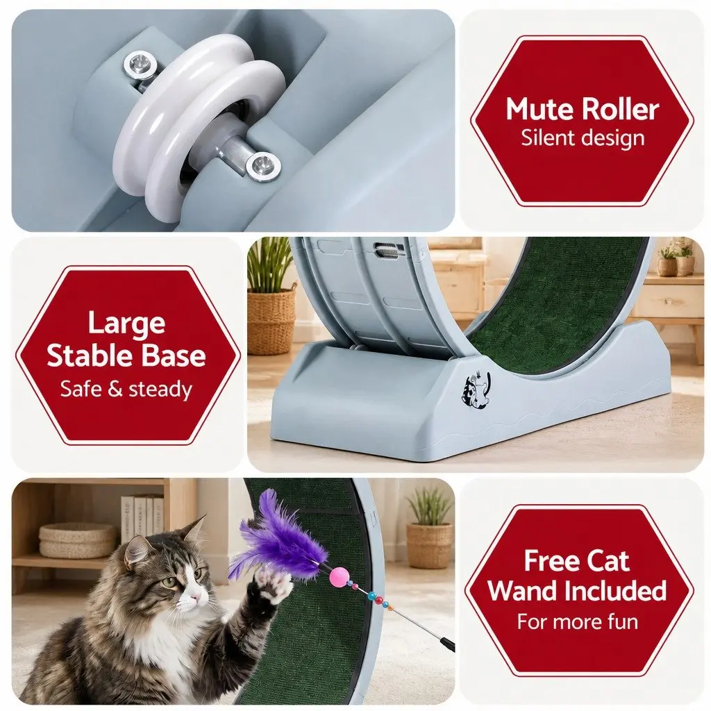 Cat Exercise Wheel Indoor PP 78cm Blue Green Mute Roller Safety Lock Detachable