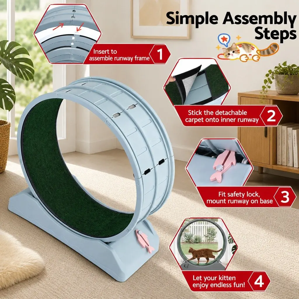Cat Exercise Wheel Indoor PP 78cm Blue Green Mute Roller Safety Lock Detachable